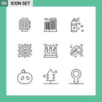 Group of 9 Modern Outlines Set for science jar bottle chemistry gear Editable Vector Design Elements