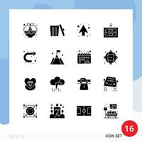 16 Universal Solid Glyphs Set for Web and Mobile Applications sign money trash cashing direction Editable Vector Design Elements