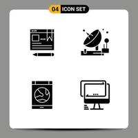 4 User Interface Solid Glyph Pack of modern Signs and Symbols of browser app education parabolic internet Editable Vector Design Elements