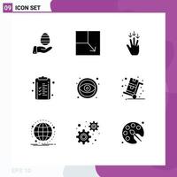 Set of 9 Commercial Solid Glyphs pack for graphic design down finance checklist Editable Vector Design Elements