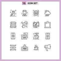 Editable Vector Line Pack of 16 Simple Outlines of towel bathroom deployment sun rain Editable Vector Design Elements