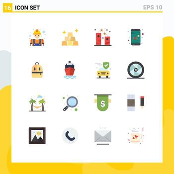 16 Universal Flat Color Signs Symbols of backbag control firecracker volume off Editable Pack of Creative Vector Design Elements