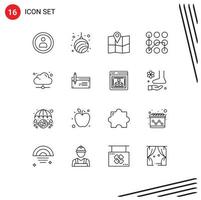 Pack of 16 creative Outlines of share cloud location security protection Editable Vector Design Elements