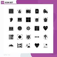 Pack of 25 creative Solid Glyphs of insurance paper luck development coding Editable Vector Design Elements