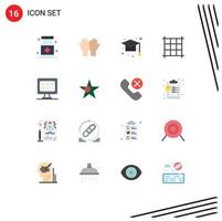 Group of 16 Flat Colors Signs and Symbols for monitor pixels religion study graduation Editable Pack of Creative Vector Design Elements