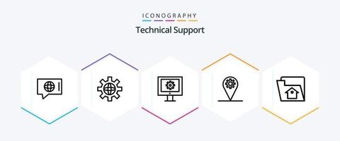 Technical Support 25 Line icon pack including file. gear. online support service. map. business vector