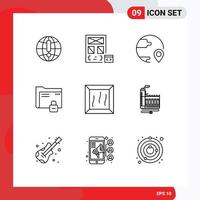 Stock Vector Icon Pack of 9 Line Signs and Symbols for protection folder page data location Editable Vector Design Elements