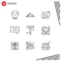 Mobile Interface Outline Set of 9 Pictograms of razor beauty scene message bubble Editable Vector Design Elements