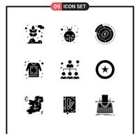 9 User Interface Solid Glyph Pack of modern Signs and Symbols of network sketch budget shirt print Editable Vector Design Elements