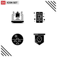 Set of 4 Modern UI Icons Symbols Signs for business dry skin shopping smartphone skin care Editable Vector Design Elements