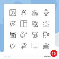 Universal Icon Symbols Group of 16 Modern Outlines of arrow cap direction hat magnifier Editable Vector Design Elements