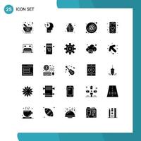 Mobile Interface Solid Glyph Set of 25 Pictograms of contact address employee sweets food Editable Vector Design Elements
