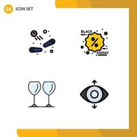 User Interface Pack of 4 Basic Filledline Flat Colors of pinball glasses play label hotel Editable Vector Design Elements