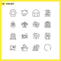 16 Universal Outlines Set for Web and Mobile Applications easter egg historical building target goal Editable Vector Design Elements