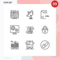 Set of 9 Vector Outlines on Grid for preference configure space html development Editable Vector Design Elements