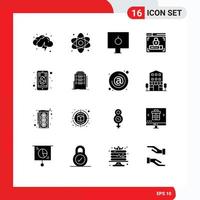 16 User Interface Solid Glyph Pack of modern Signs and Symbols of cell security medical web design pc Editable Vector Design Elements