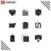 Set of 9 Modern UI Icons Symbols Signs for document hardware love engineering circuit Editable Vector Design Elements