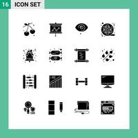 Universal Icon Symbols Group of 16 Modern Solid Glyphs of multimedia cinema curious movie mark Editable Vector Design Elements