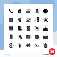 User Interface Pack of 25 Basic Solid Glyphs of data center wave planet square tracking Editable Vector Design Elements