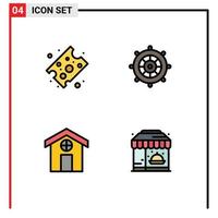 Modern Set of 4 Filledline Flat Colors and symbols such as cheese house beach steering the boat life Editable Vector Design Elements