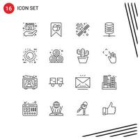 Modern Set of 16 Outlines and symbols such as eco sun communication computing server Editable Vector Design Elements