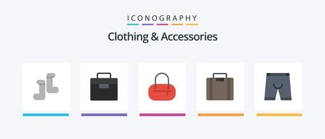 Paquete de 5 íconos planos de ropa y accesorios que incluye. ropa interior. maletín. vestir. vestir. diseño de iconos creativos vector