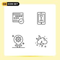 Universal Icon Symbols Group of 4 Modern Filledline Flat Colors of schedule love calendar planning bulb Editable Vector Design Elements