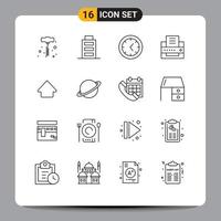conjunto de 16 iconos modernos de la interfaz de usuario signos de símbolos para el planeta de la impresora del espacio de la bandera hasta elementos de diseño vectorial editables vector
