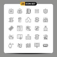 Stock Vector Icon Pack of 25 Line Signs and Symbols for shield protection checklist text list Editable Vector Design Elements