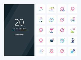 20 Navigation Flat Color icon for presentation vector