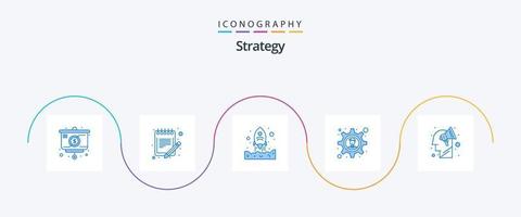 paquete de iconos de estrategia azul 5 que incluye el plan. solución de negocio. hoja. engranaje. hasta vector