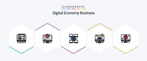 Digital Economy Business 25 FilledLine icon pack including economy. digital. internet. money. online vector
