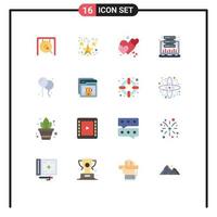 16 Universal Flat Color Signs Symbols of fly web love statistic graph Editable Pack of Creative Vector Design Elements