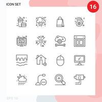 Set of 16 Modern UI Icons Symbols Signs for floor blue hand bag monitor female Editable Vector Design Elements