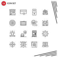 Group of 16 Outlines Signs and Symbols for interface canada minus wedding cake cake Editable Vector Design Elements