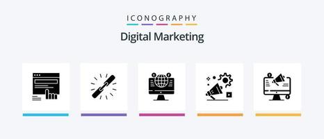 paquete de iconos de glifo 5 de marketing digital que incluye anuncio. Campaña. Hipervínculo. Facebook. computadora. diseño de iconos creativos vector