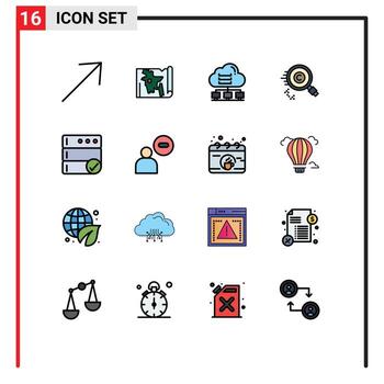 Editable Vector Line Pack of 16 Simple Flat Color Filled Lines of backup owner computer find content Editable Creative Vector Design Elements