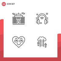 User Interface Pack of 4 Basic Filledline Flat Colors of building love headphone internet of things like Editable Vector Design Elements