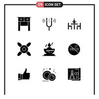 9 Universal Solid Glyphs Set for Web and Mobile Applications candle in bowl bowl agreement fan meeting Editable Vector Design Elements
