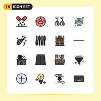 Universal Icon Symbols Group of 16 Modern Flat Color Filled Lines of vacuum cleaner accessories productivity excellency Editable Creative Vector Design Elements