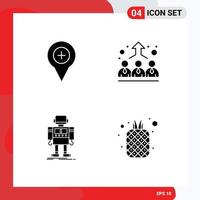 Group of 4 Modern Solid Glyphs Set for location autonomous pin employee robot Editable Vector Design Elements