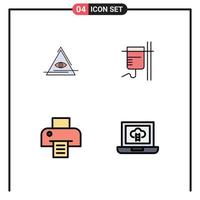 Pack of 4 Modern Filledline Flat Colors Signs and Symbols for Web Print Media such as eye printing triangle rehydration achievements Editable Vector Design Elements