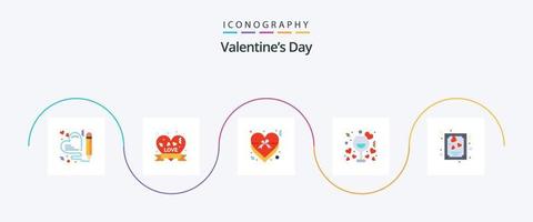 paquete de iconos flat 5 del día de san valentín que incluye tarjeta. romántico. corazón. noche. fecha vector