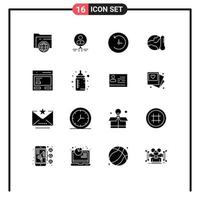 Set of 16 Commercial Solid Glyphs pack for global earth magnifier time machine backup Editable Vector Design Elements