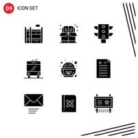 Universal Icon Symbols Group of 9 Modern Solid Glyphs of comparison salad maps healthy trolley bus Editable Vector Design Elements