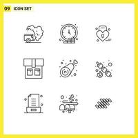 9 User Interface Outline Pack of modern Signs and Symbols of chicken drumstick time fashion weding Editable Vector Design Elements