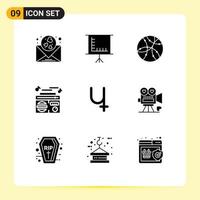 9 Thematic Vector Solid Glyphs and Editable Symbols of crypto sibcoin internet audio music Editable Vector Design Elements