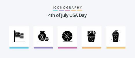 Usa Glyph 5 Icon Pack Including cole. usa. backetball. food. frise. Creative Icons Design vector