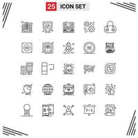 Modern Set of 25 Lines Pictograph of electric bag celebration gear development Editable Vector Design Elements