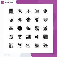 25 User Interface Solid Glyph Pack of modern Signs and Symbols of wheel release shopping out mind Editable Vector Design Elements